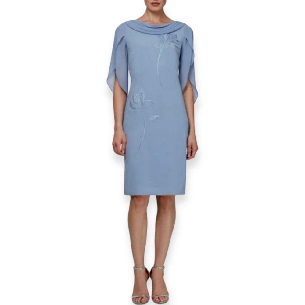 🌻NEW w/tags Gina Bacconi Periwinkle "Martyna" Crepe Cowl Neck Dress US Size 8